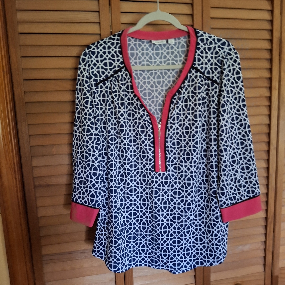 Kim Rogers Navy and Pink Geometric Blouse